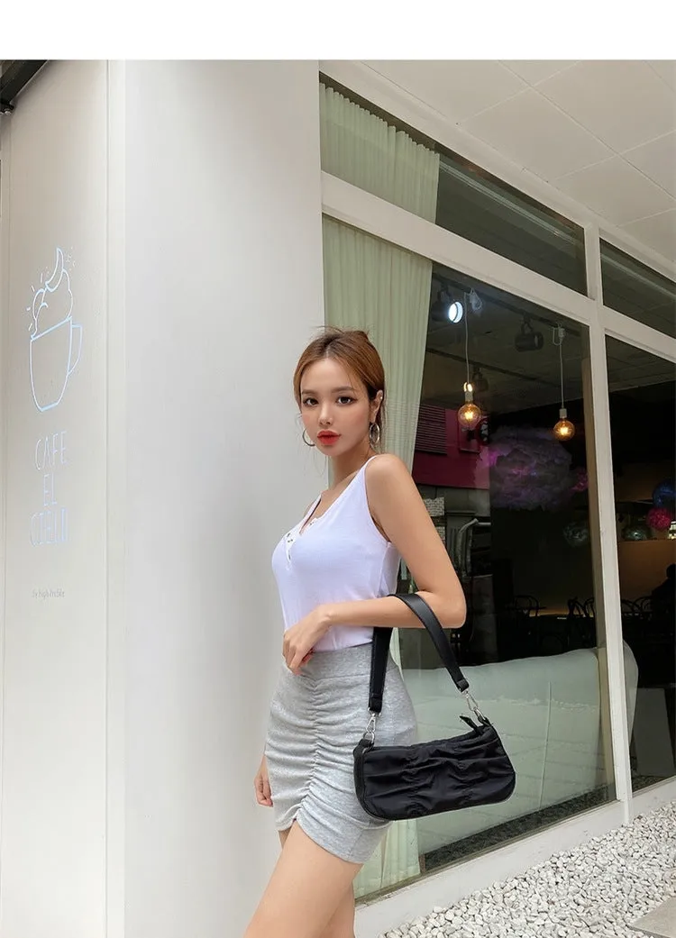 Korean High Waist Fold Dress Elastic Skirt Sexy Hip Flattering Women Slim Look A-Line Skirt