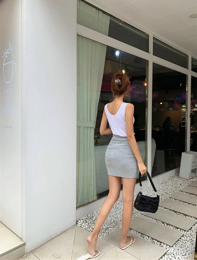 Korean High Waist Fold Dress Elastic Skirt Sexy Hip Flattering Women Slim Look A-Line Skirt