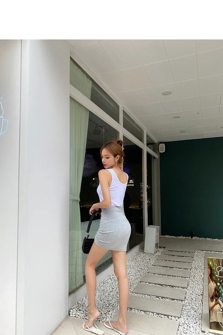 Korean High Waist Fold Dress Elastic Skirt Sexy Hip Flattering Women Slim Look A-Line Skirt