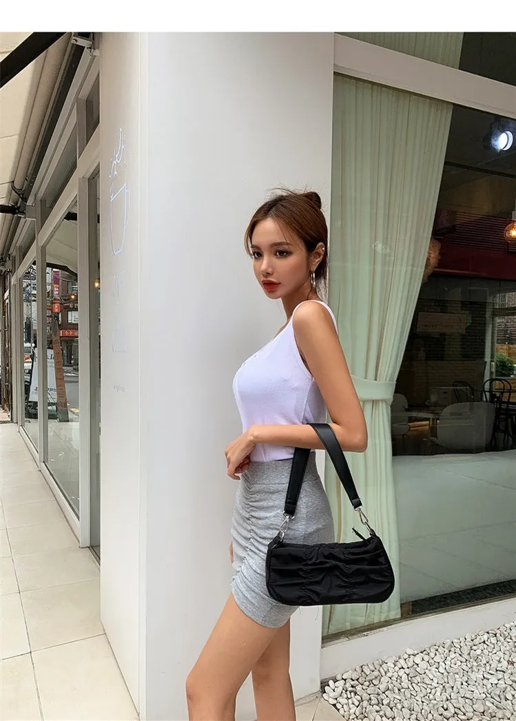 Korean High Waist Fold Dress Elastic Skirt Sexy Hip Flattering Women Slim Look A-Line Skirt