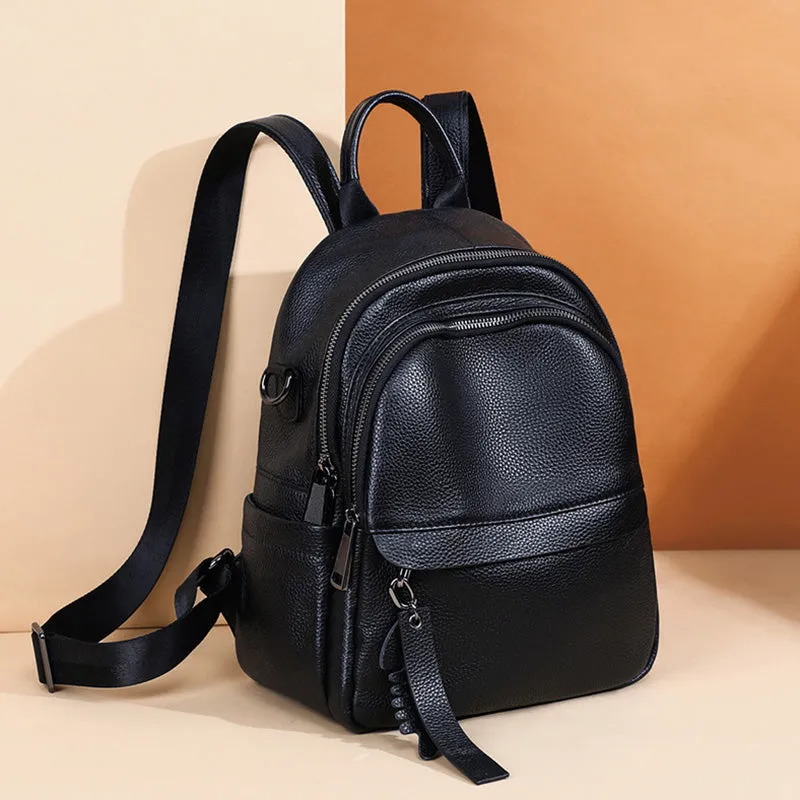 Ladies Black Leather Mini Backpack Purse Convertible Shoulder Bag Cute Backpacks For Women