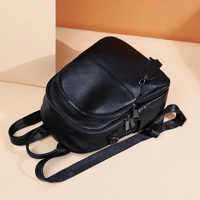 Ladies Black Leather Mini Backpack Purse Convertible Shoulder Bag Cute Backpacks For Women