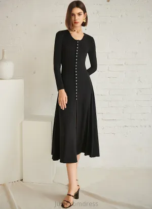 Long Cotton Nicole Sleeves Neck Sexy Dresses A-line Blends Club Dresses Midi Round