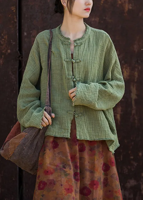 Loose Coffee O Neck Button Cotton Coats Batwing Sleeve GH1029