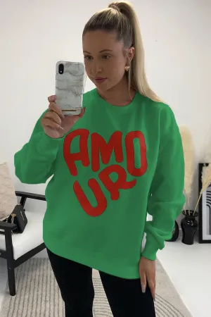 Lucie Green Oversized Amour Slogan Printed Jumper