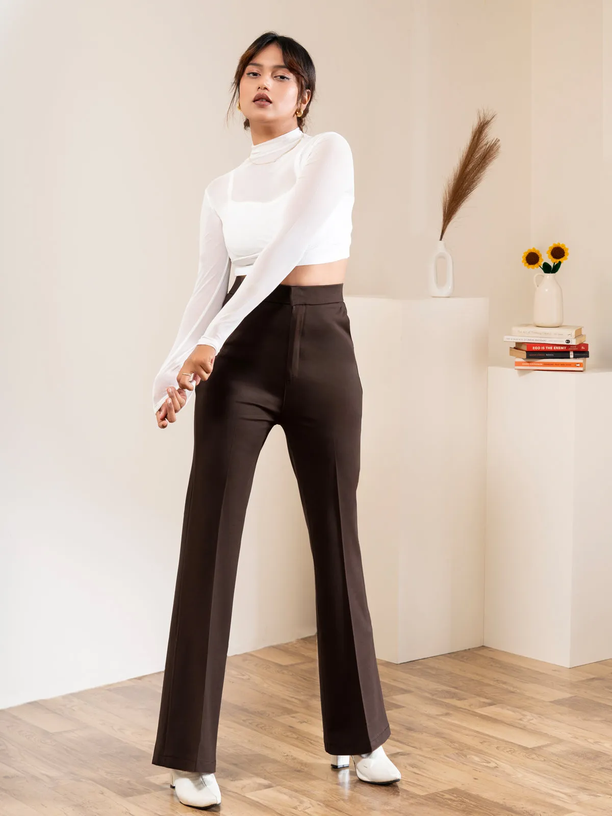 Luxe Brown Bootcut Korean Pants