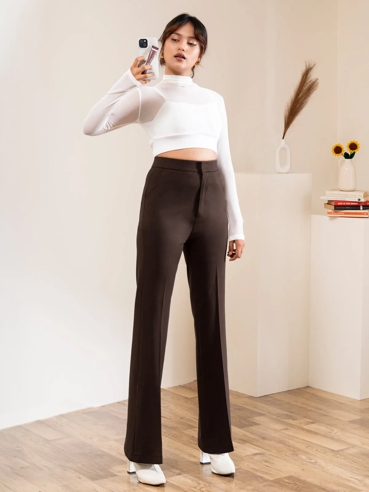 Luxe Brown Bootcut Korean Pants