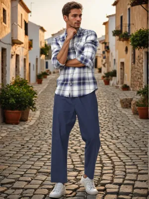 Men Navy Regular Fit Pants