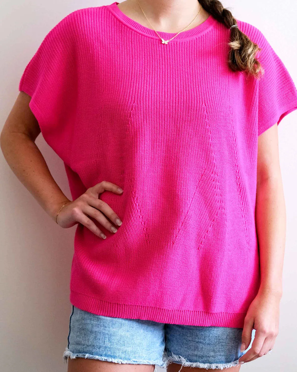 Mersea Camden Short Sleeve Sweater Magenta
