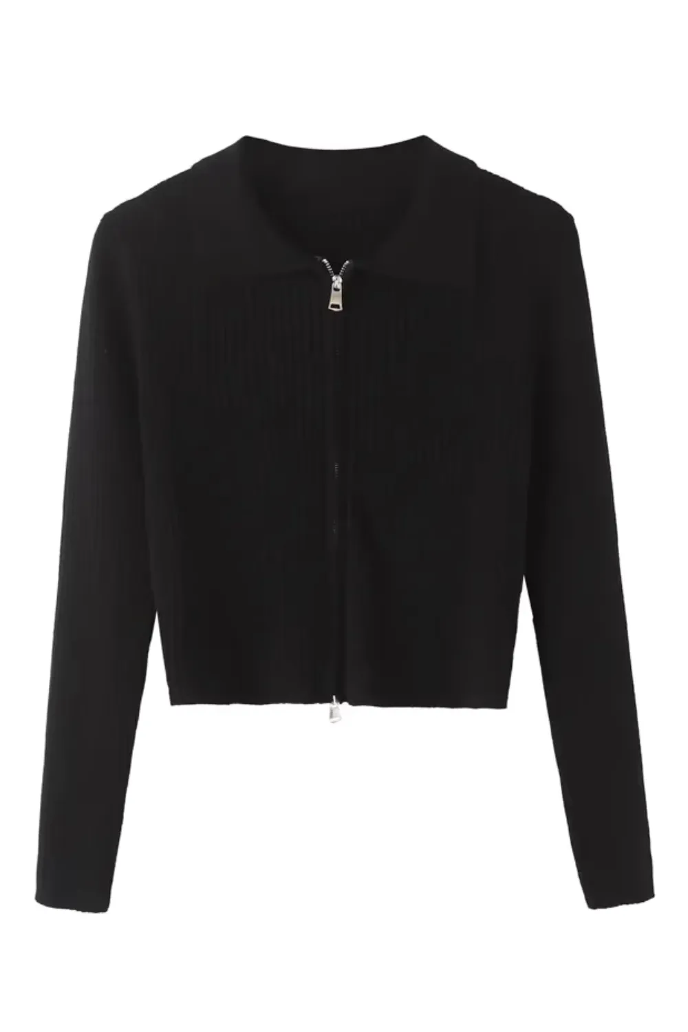 'Meryl' Full-Zipped Rib Knitted Sweater (3 Colors)