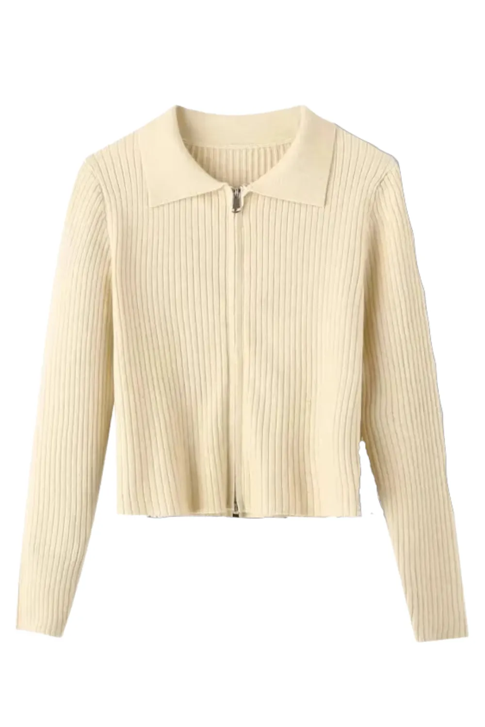 'Meryl' Full-Zipped Rib Knitted Sweater (3 Colors)