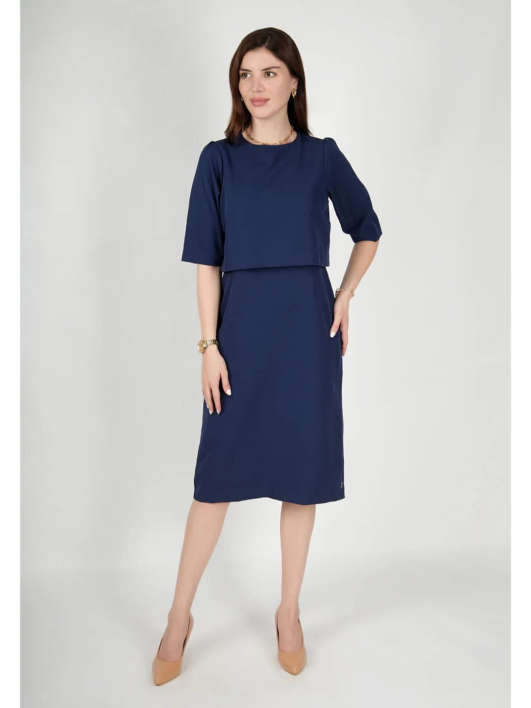 Navy Blue Blended Fabric Ethereal Oversize Top Dress