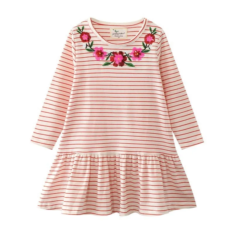 New Arrival Princess Girls Dresses Dinosaurs Applique Cute Birthday Children's Costume Autumn Long Sleeve Kids Dressress - KGD8288