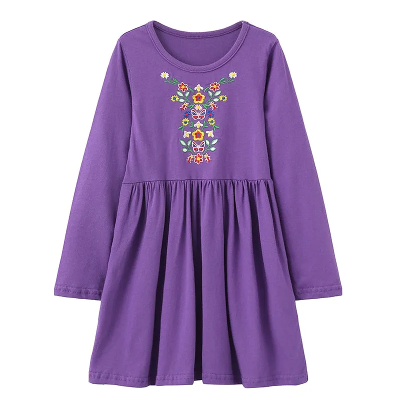 New Arrival Princess Girls Dresses Dinosaurs Applique Cute Birthday Children's Costume Autumn Long Sleeve Kids Dressress - KGD8288