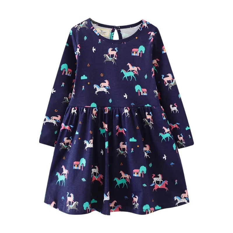 New Arrival Princess Girls Dresses Dinosaurs Applique Cute Birthday Children's Costume Autumn Long Sleeve Kids Dressress - KGD8288