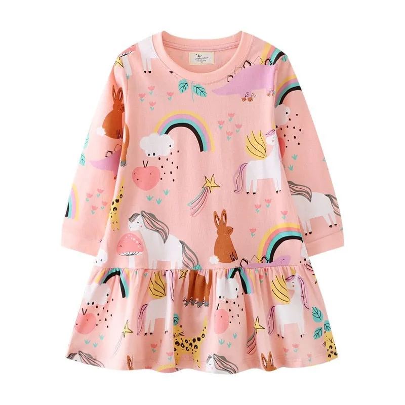 New Arrival Princess Girls Dresses Dinosaurs Applique Cute Birthday Children's Costume Autumn Long Sleeve Kids Dressress - KGD8288