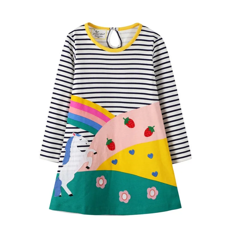 New Arrival Princess Girls Dresses Dinosaurs Applique Cute Birthday Children's Costume Autumn Long Sleeve Kids Dressress - KGD8288