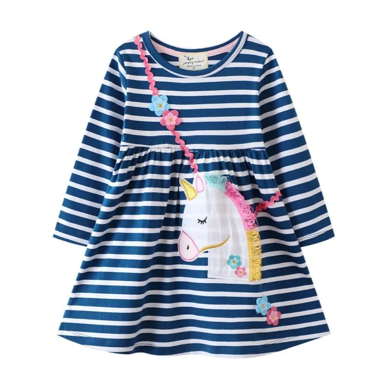 New Arrival Princess Girls Dresses Dinosaurs Applique Cute Birthday Children's Costume Autumn Long Sleeve Kids Dressress - KGD8288