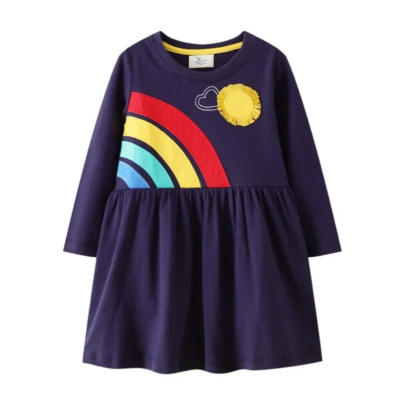 New Arrival Princess Girls Dresses Dinosaurs Applique Cute Birthday Children's Costume Autumn Long Sleeve Kids Dressress - KGD8288