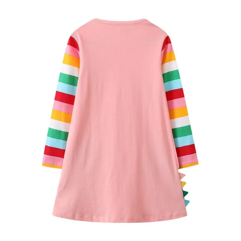 New Arrival Princess Girls Dresses Dinosaurs Applique Cute Birthday Children's Costume Autumn Long Sleeve Kids Dressress - KGD8288