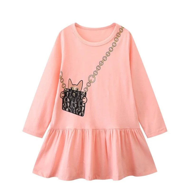 New Arrival Princess Girls Dresses Dinosaurs Applique Cute Birthday Children's Costume Autumn Long Sleeve Kids Dressress - KGD8288