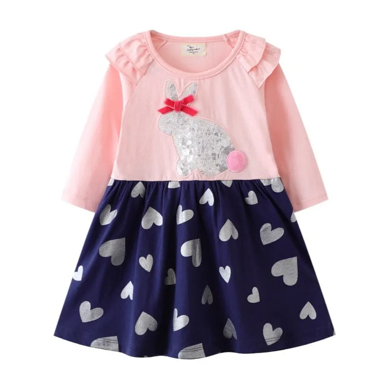 New Arrival Princess Girls Dresses Dinosaurs Applique Cute Birthday Children's Costume Autumn Long Sleeve Kids Dressress - KGD8288