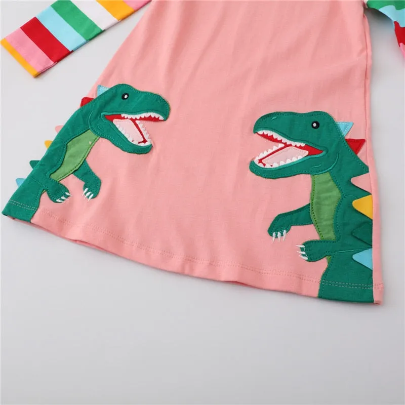 New Arrival Princess Girls Dresses Dinosaurs Applique Cute Birthday Children's Costume Autumn Long Sleeve Kids Dressress - KGD8288