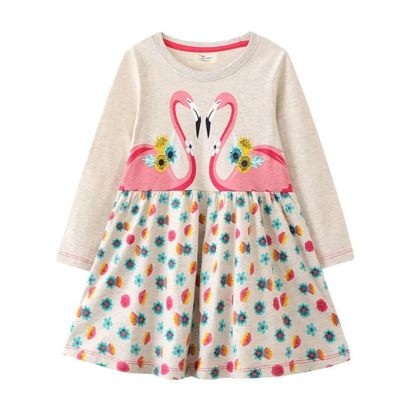 New Arrival Princess Girls Dresses Dinosaurs Applique Cute Birthday Children's Costume Autumn Long Sleeve Kids Dressress - KGD8288