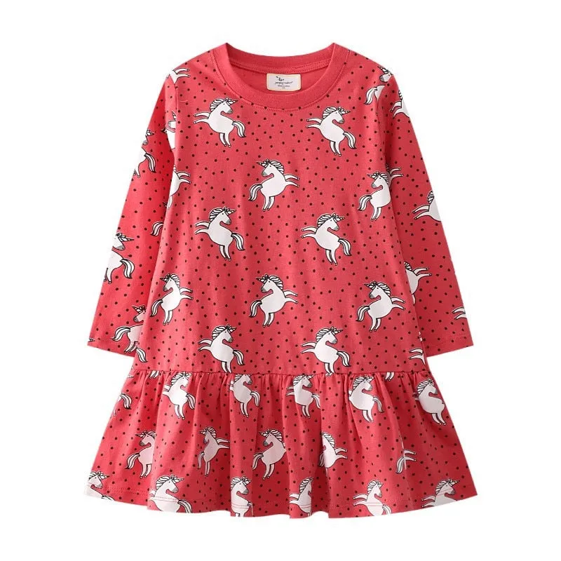 New Arrival Princess Girls Dresses Dinosaurs Applique Cute Birthday Children's Costume Autumn Long Sleeve Kids Dressress - KGD8288