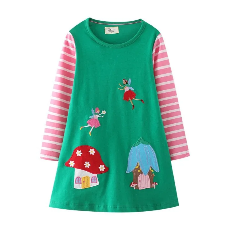 New Arrival Princess Girls Dresses Dinosaurs Applique Cute Birthday Children's Costume Autumn Long Sleeve Kids Dressress - KGD8288