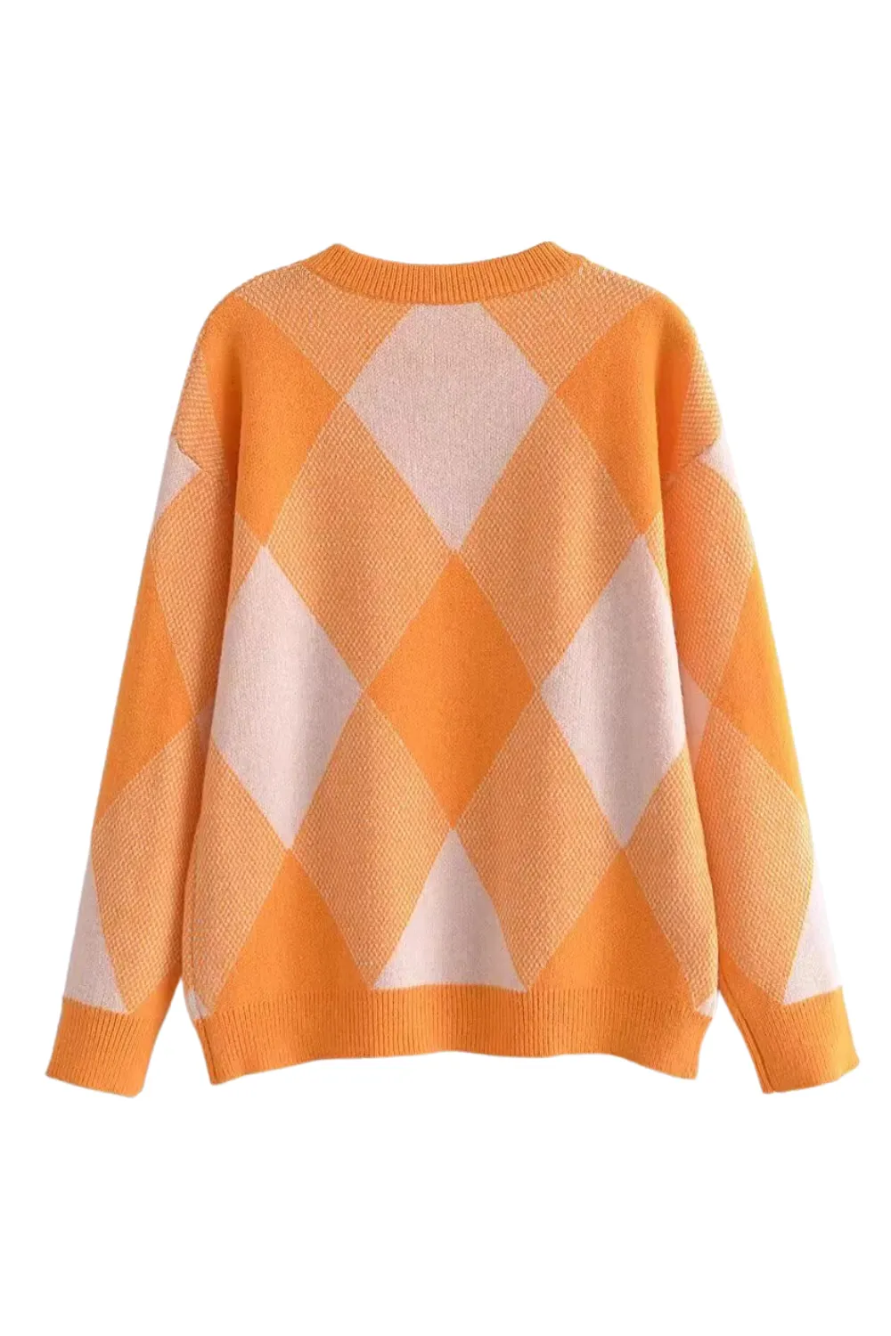 'Odette' Round-neck Argyle pattern Sweater