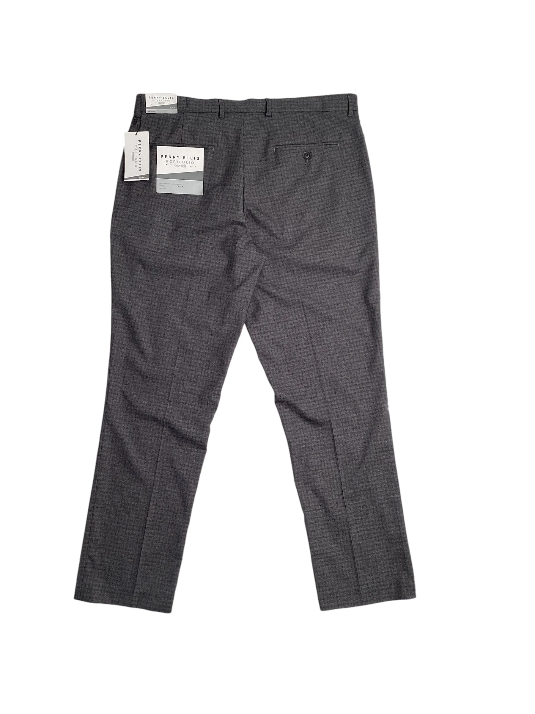 Perry Ellis Portfolio Mens Slim Fit Flat Front Pants Charcoal Grey 32 x 30