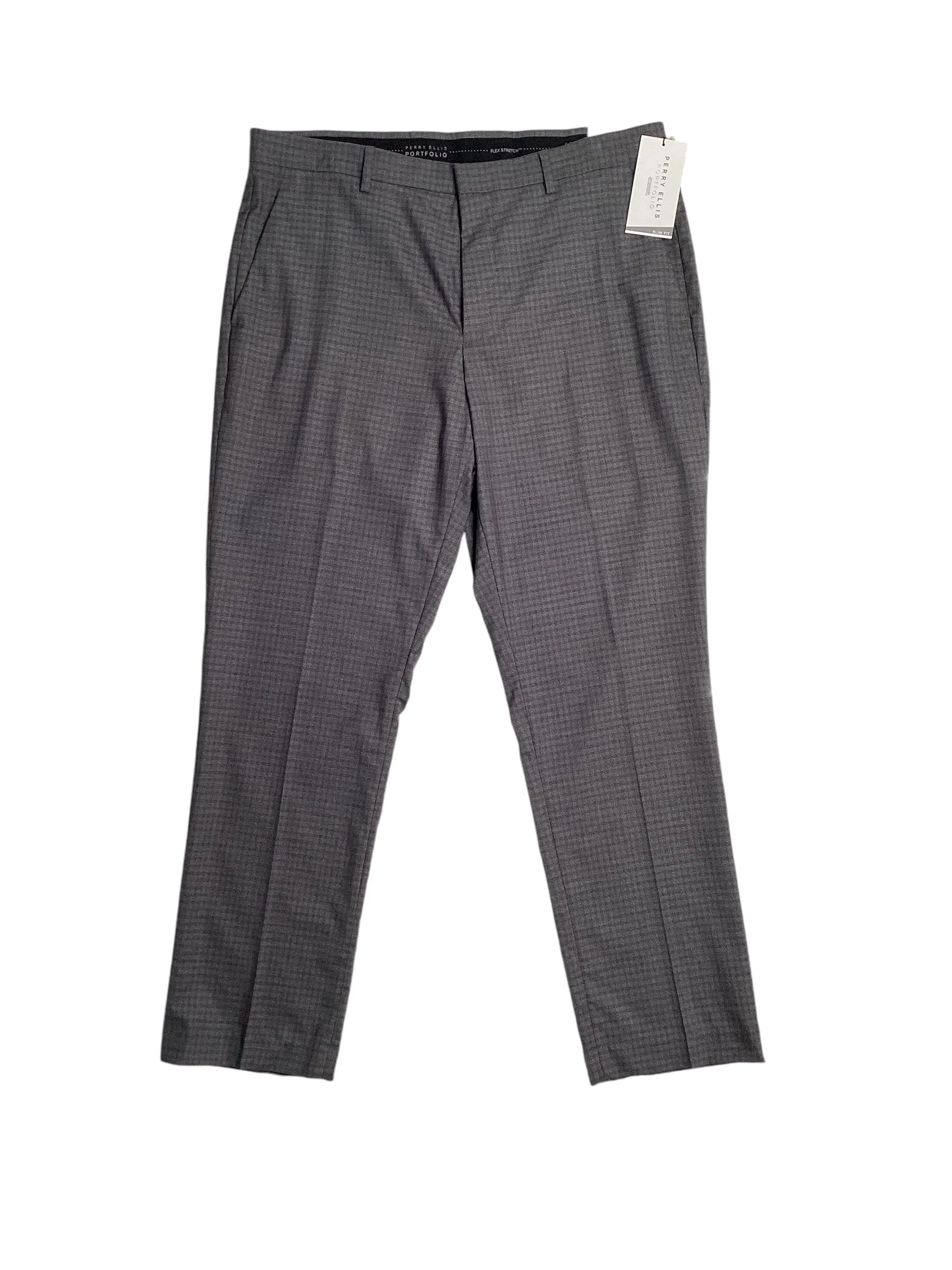 Perry Ellis Portfolio Mens Slim Fit Flat Front Pants Charcoal Grey 32 x 30