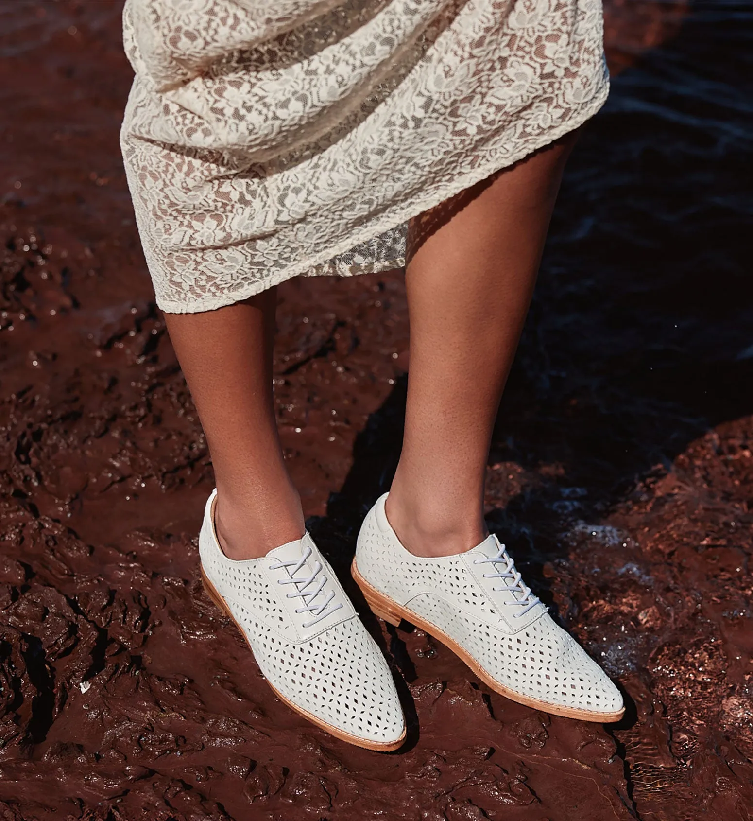 Piapiac White Leather Lace Up Flats