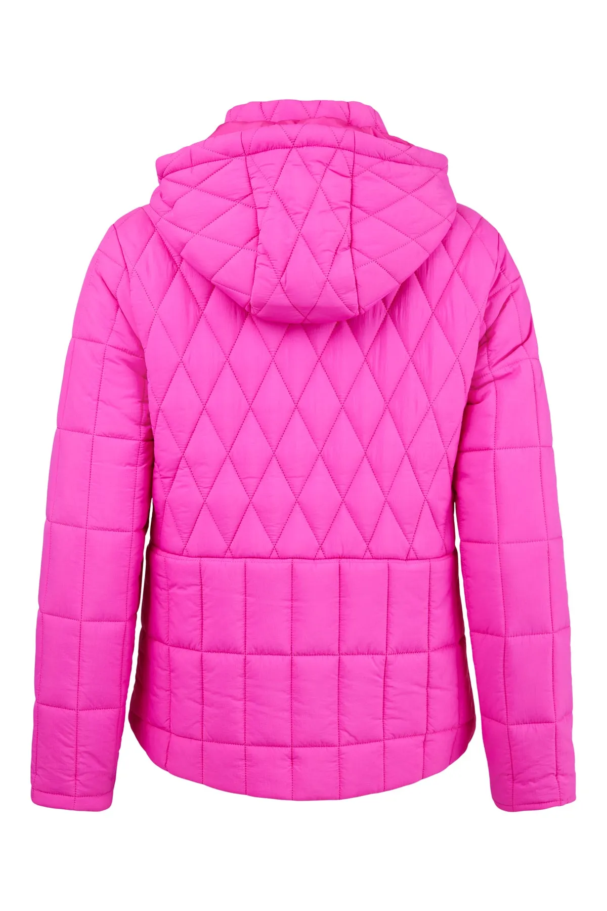 Pink Quilted Jacket with Zip Pockets and Detachable Hood