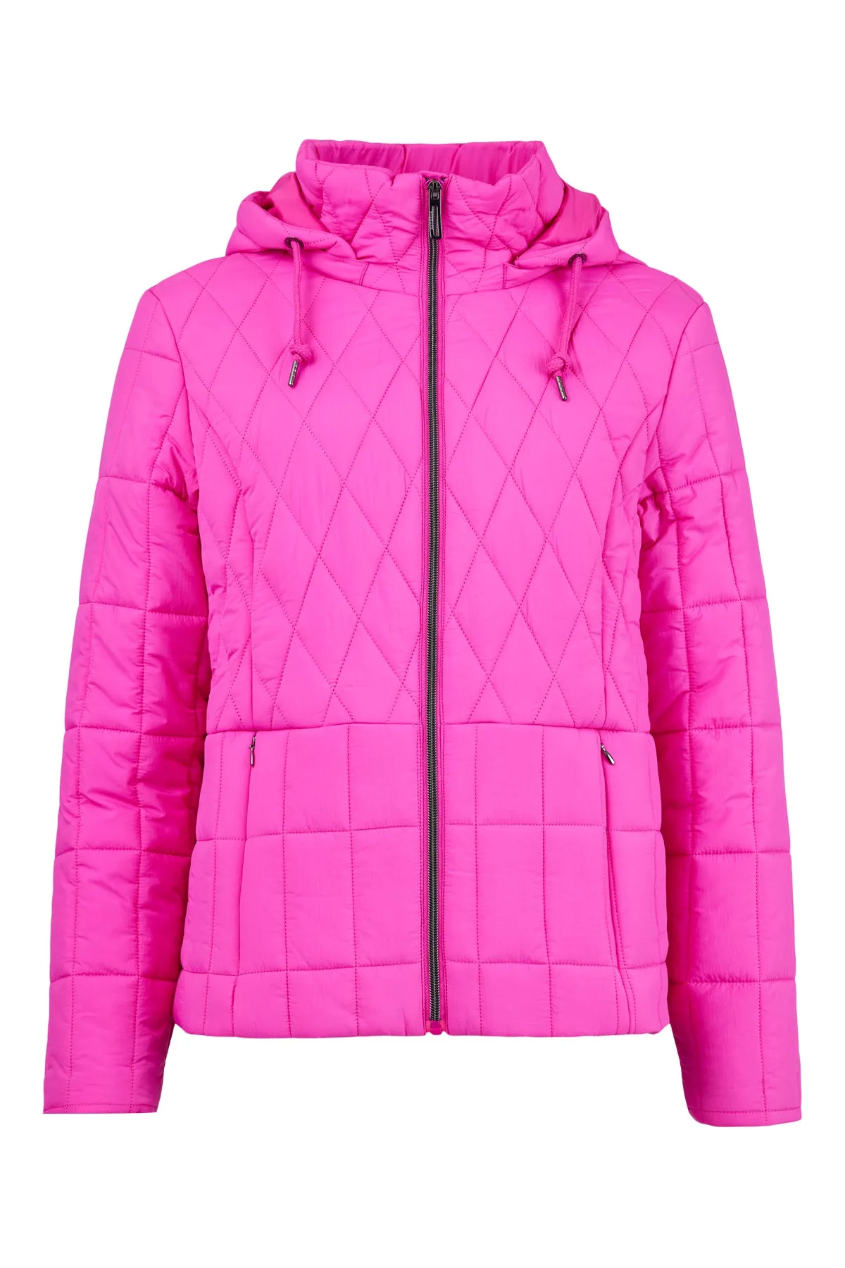 Pink Quilted Jacket with Zip Pockets and Detachable Hood