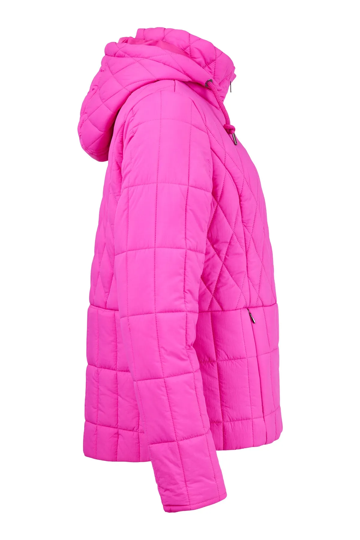 Pink Quilted Jacket with Zip Pockets and Detachable Hood