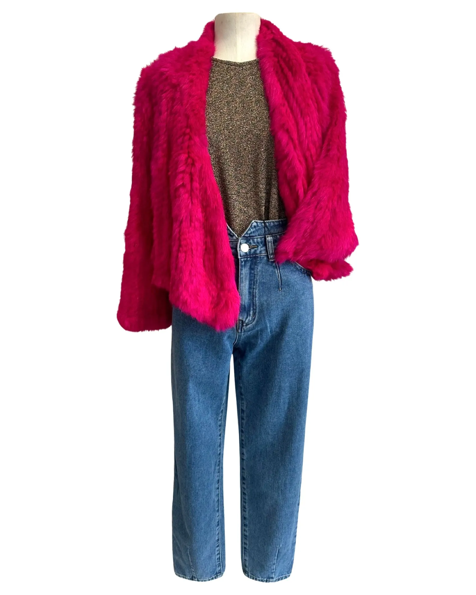RABBIT FUR COAT electric fushia