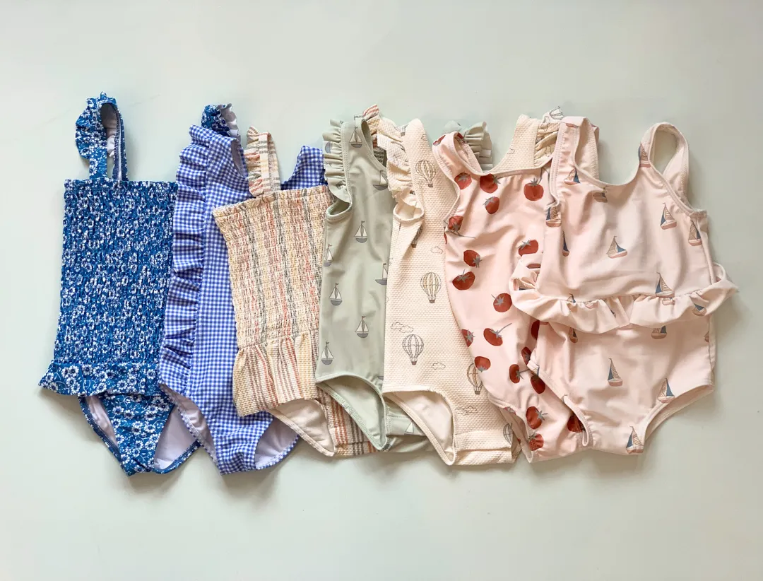 Ruffle One Piece, Blue Micro Gingham