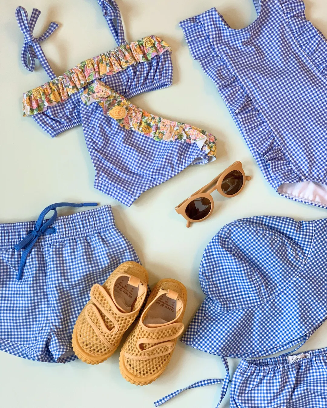 Ruffle One Piece, Blue Micro Gingham