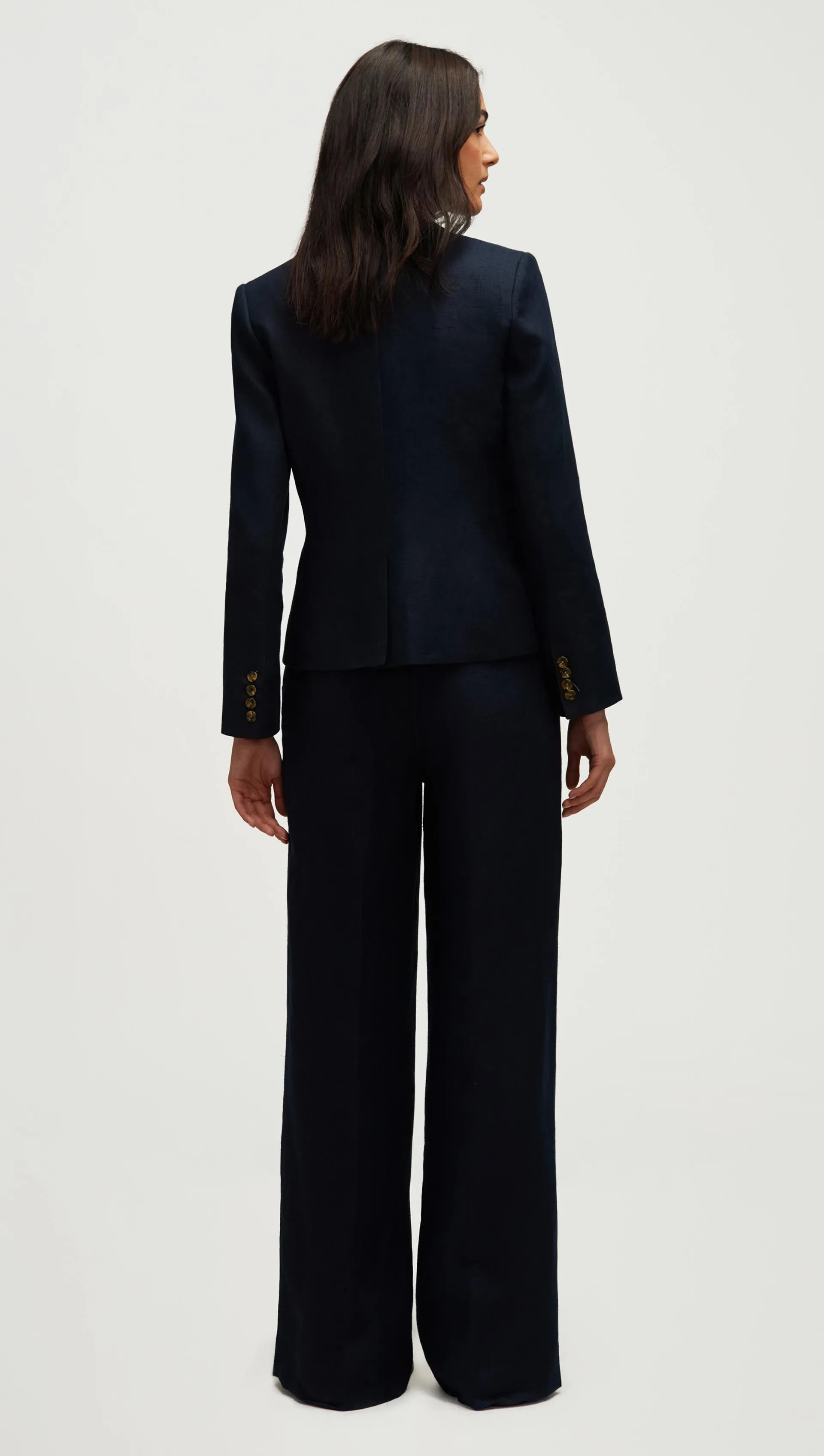 Schoolboy Blazer in Basket Weave Linen | Midnight
