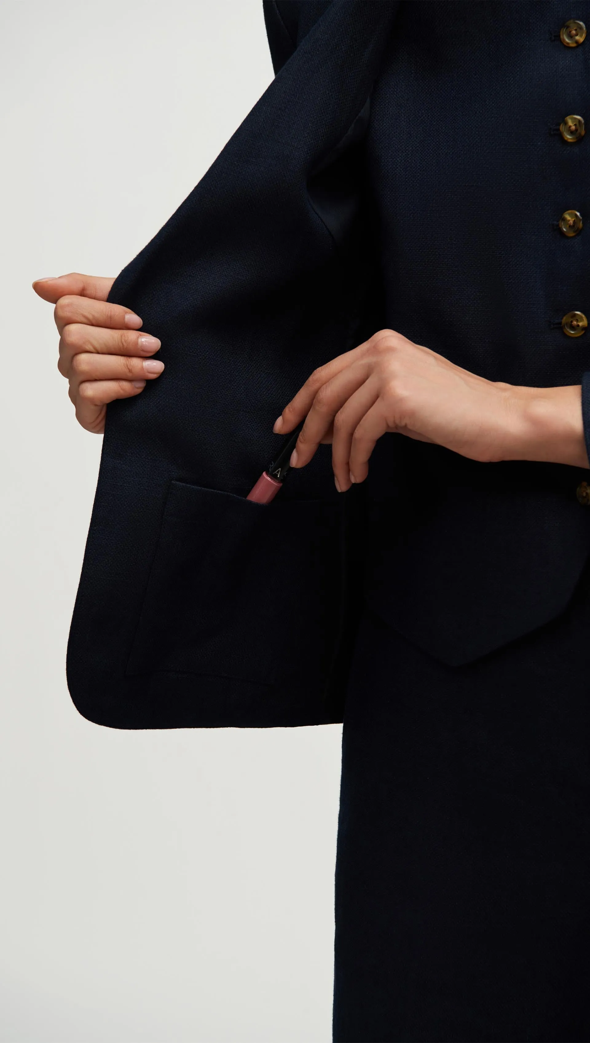 Schoolboy Blazer in Basket Weave Linen | Midnight
