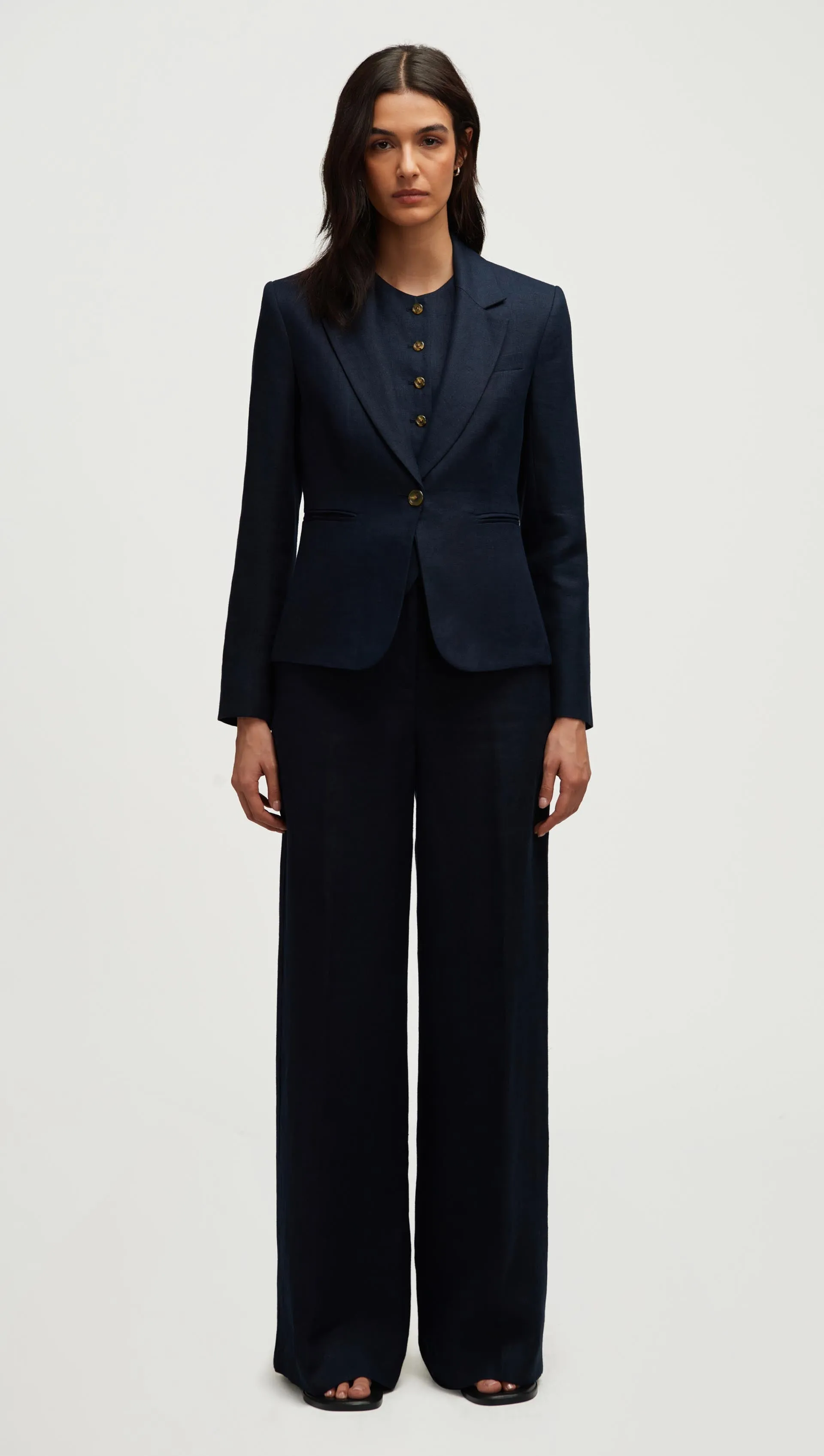 Schoolboy Blazer in Basket Weave Linen | Midnight