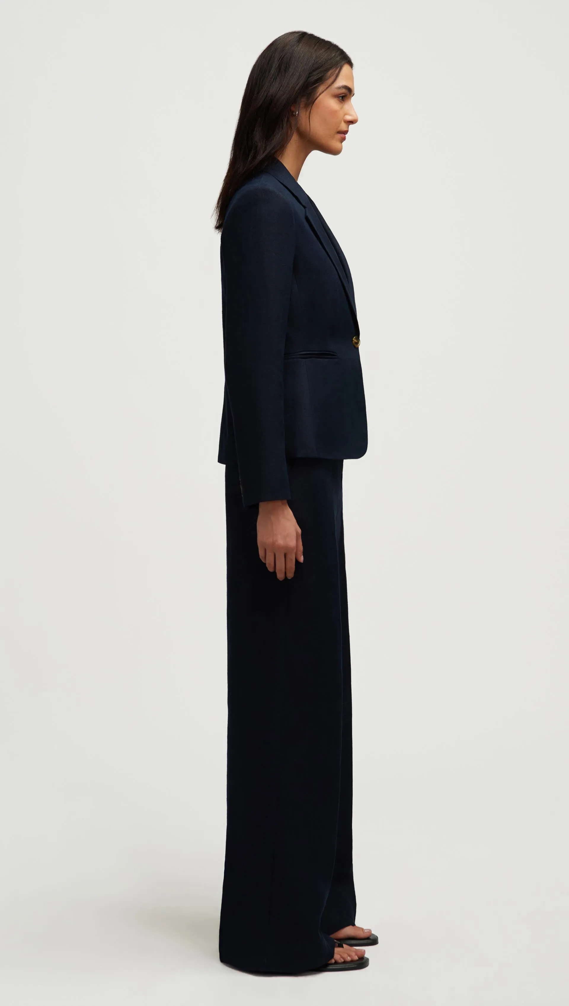Schoolboy Blazer in Basket Weave Linen | Midnight