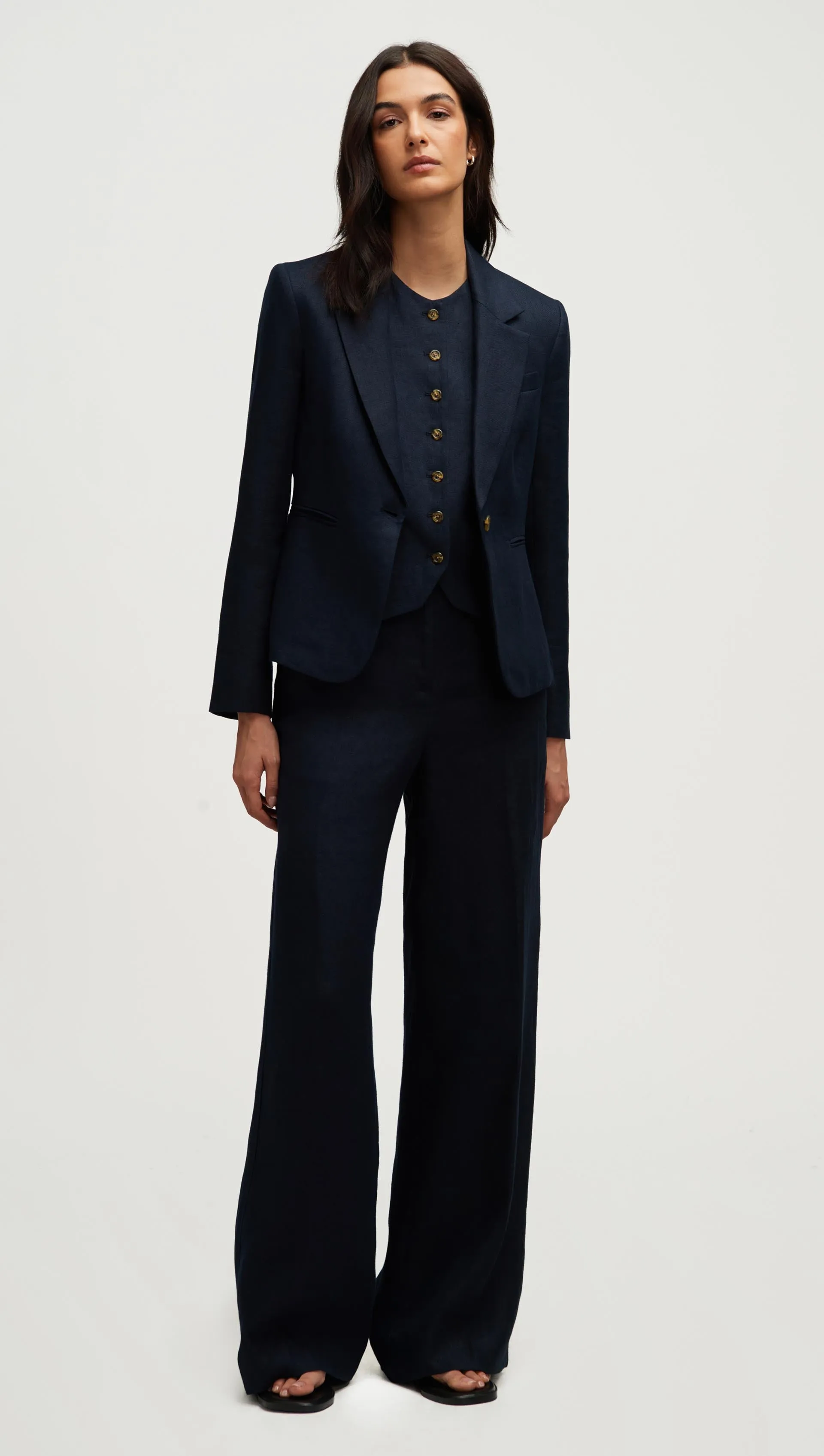 Schoolboy Blazer in Basket Weave Linen | Midnight