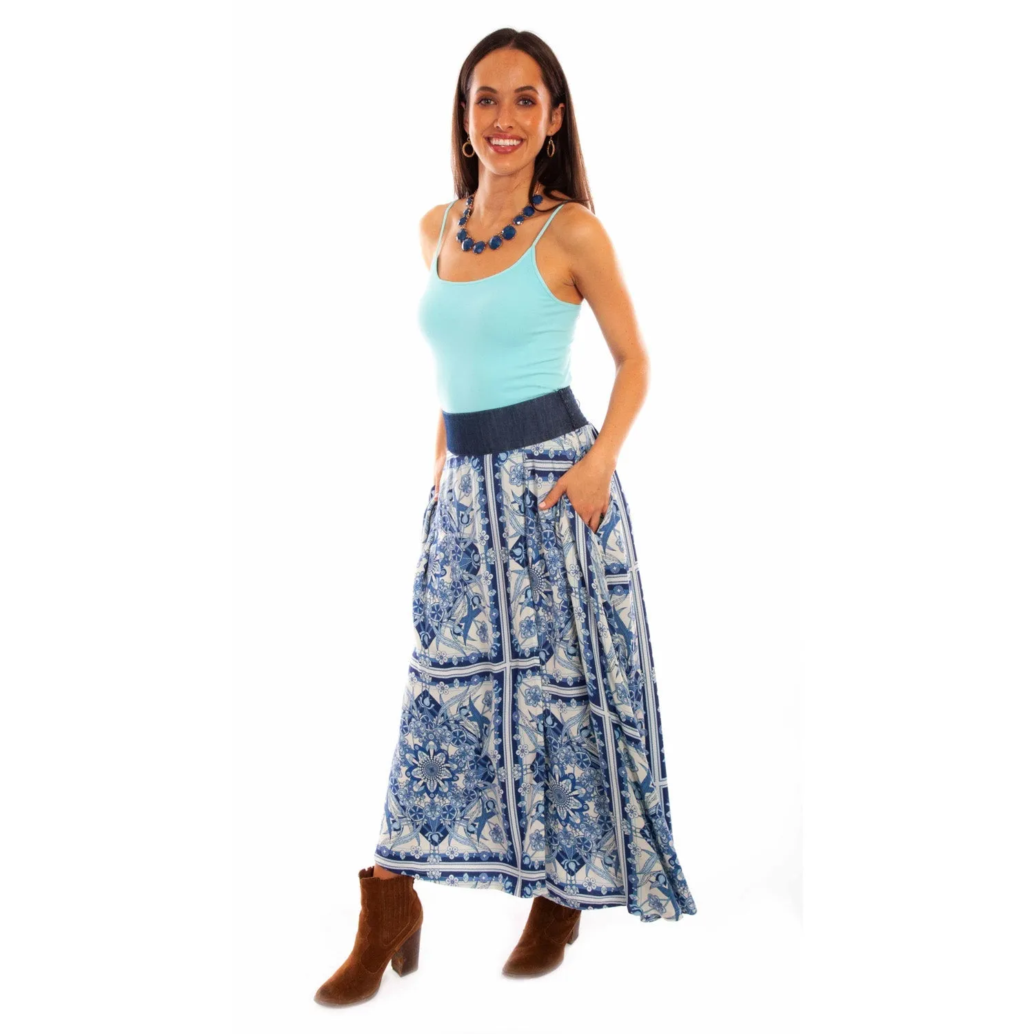 Scully Womens Floral Print Wrap Blue 100% Rayon Skirt