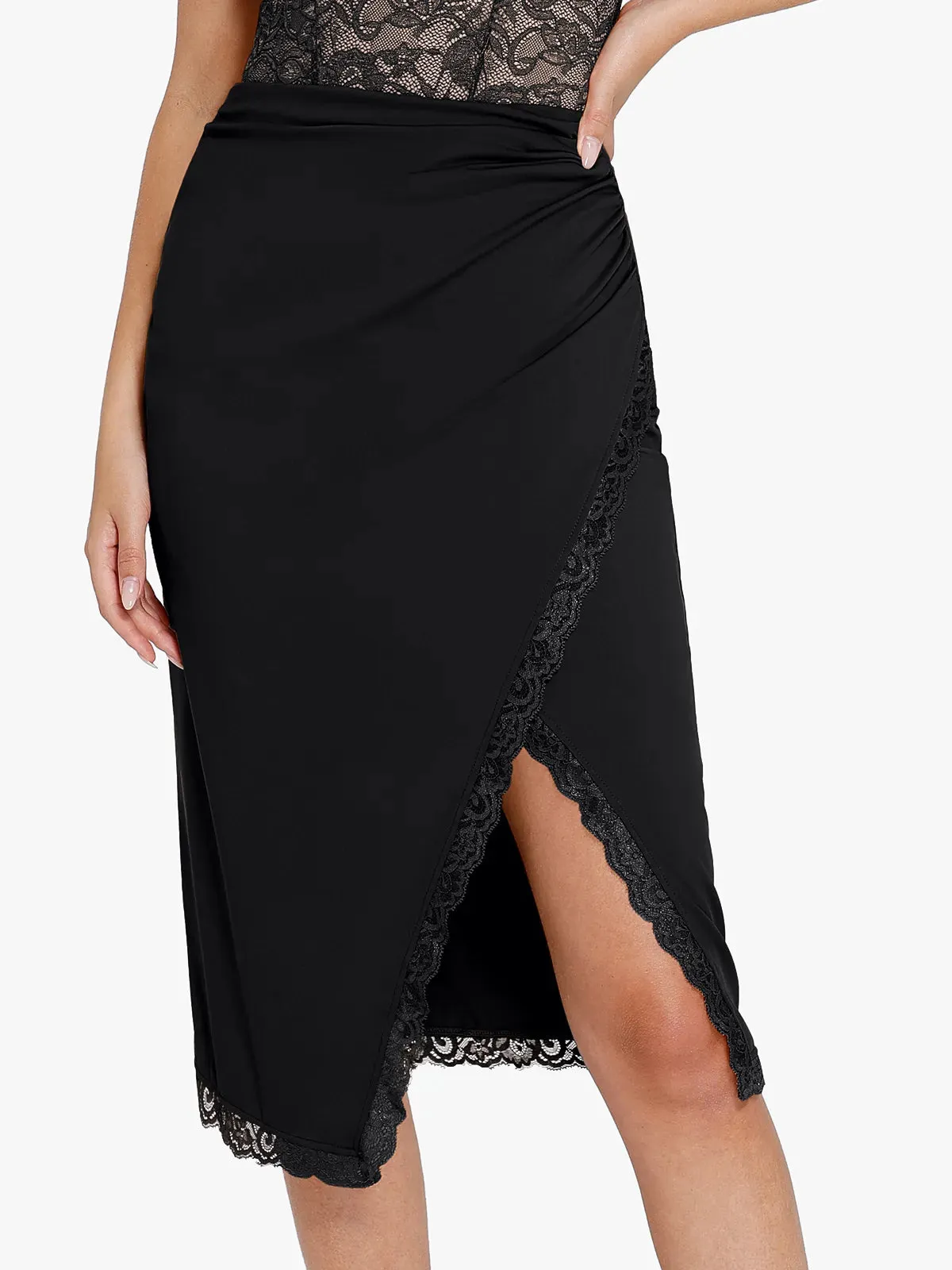 Shapewear Slimming Lace Trim Midi Wrap Skirt