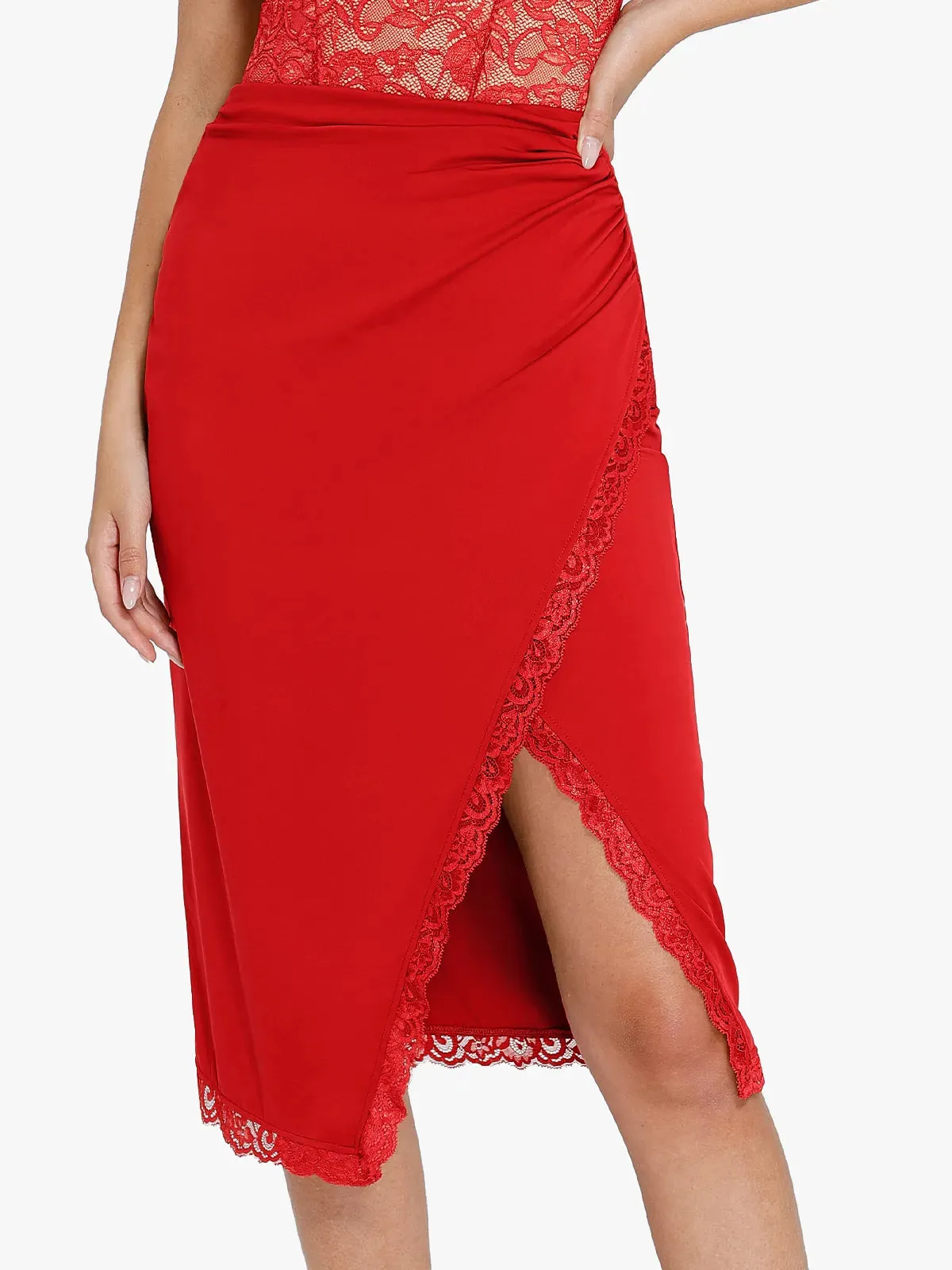 Shapewear Slimming Lace Trim Midi Wrap Skirt