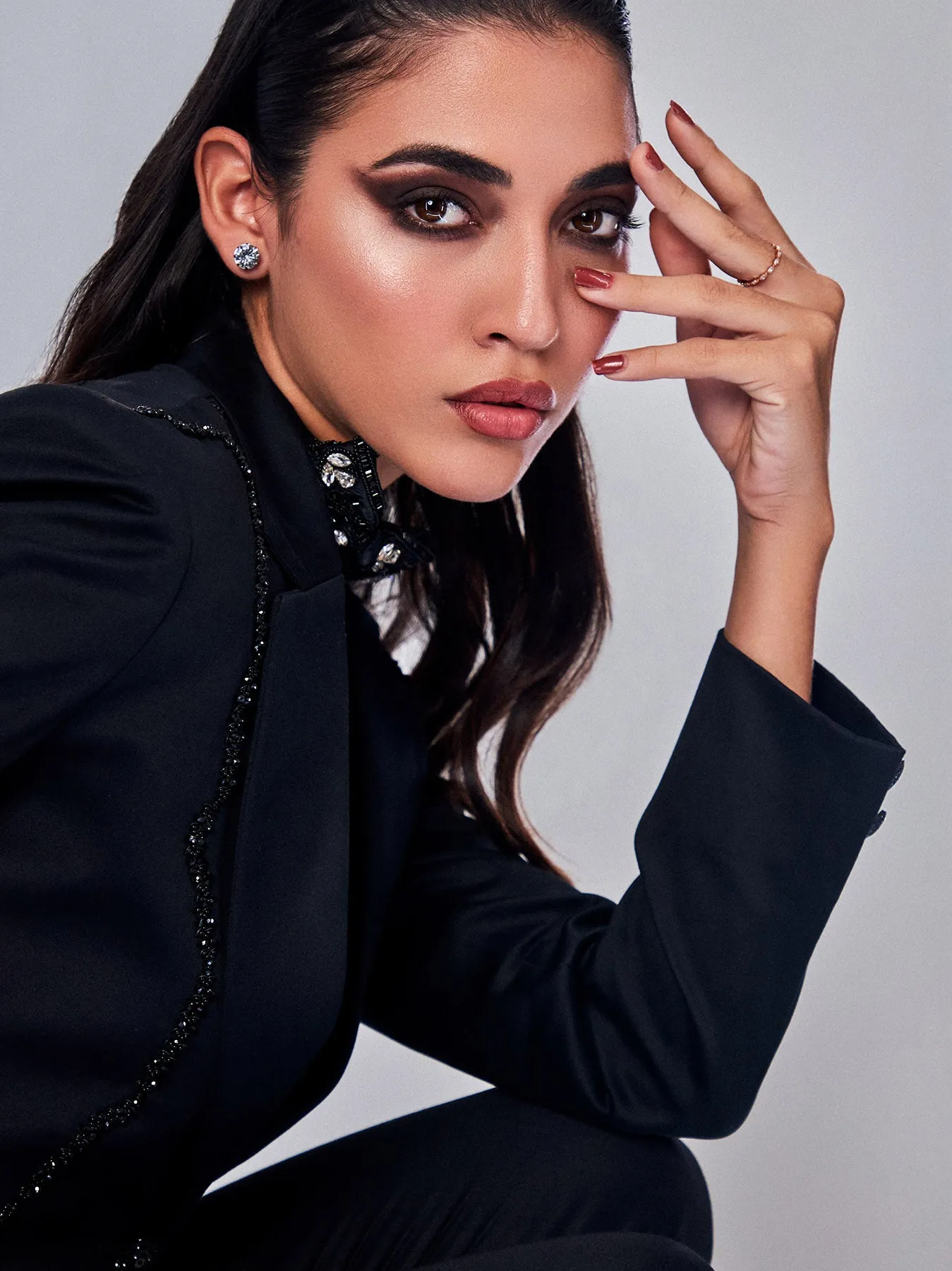 Solid Black Embroidered Blazer