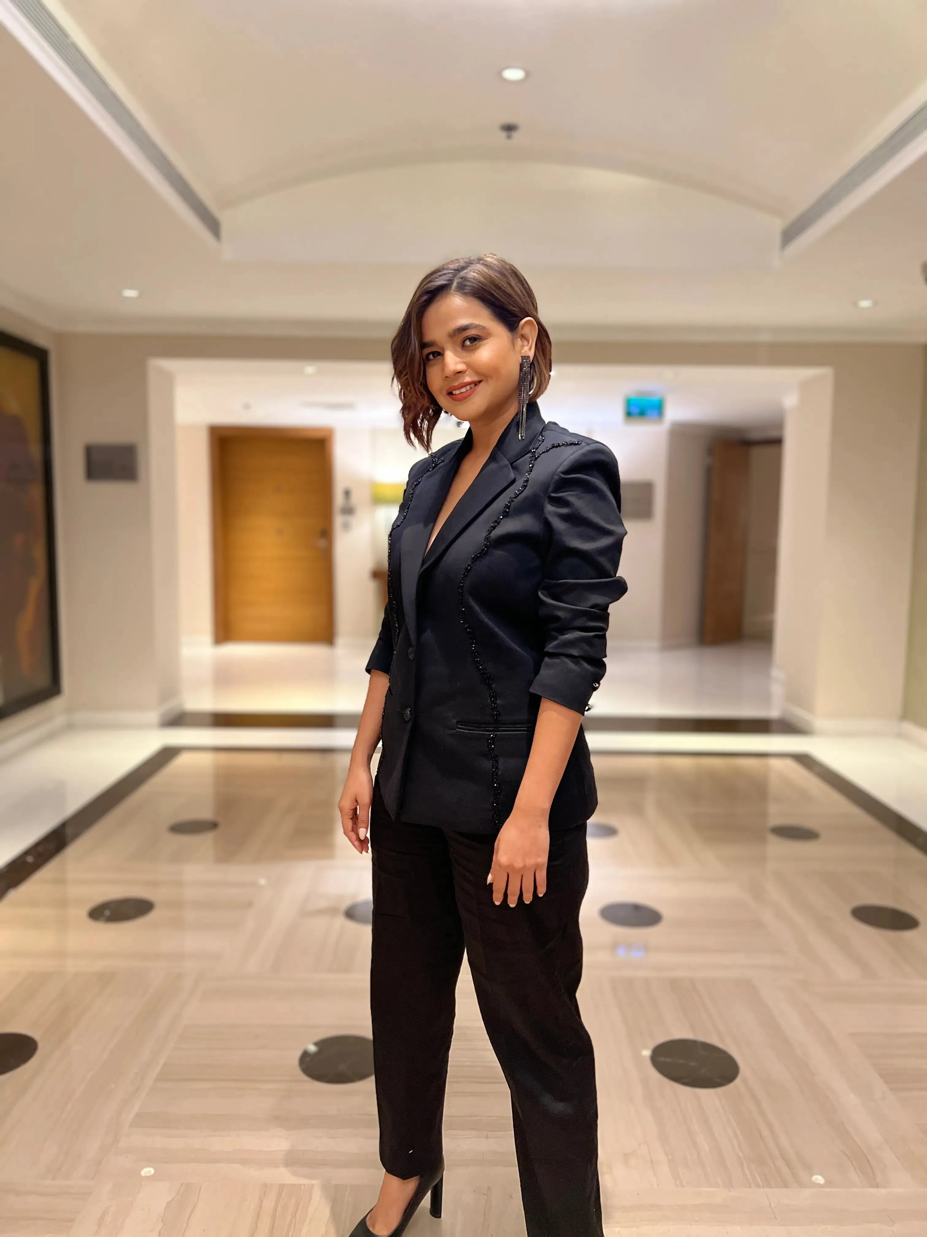 Solid Black Embroidered Blazer